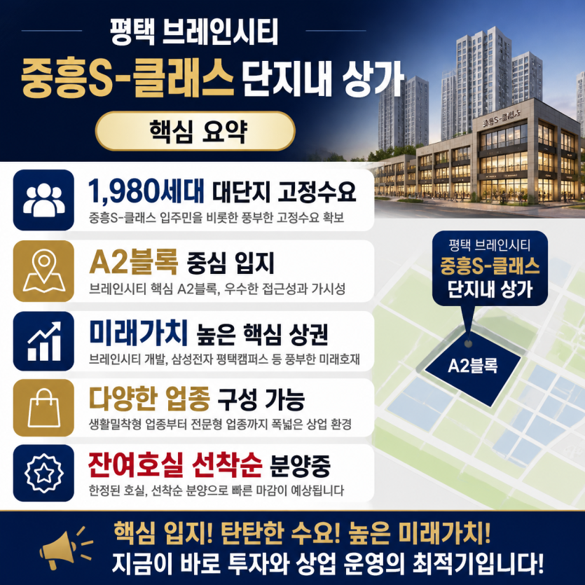 평택 브레인시티 단지내상가 핵심투자정보